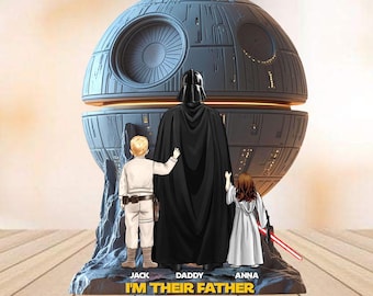 Personalized Best Dad Gift For Dad, Custom Star Wars Family Acrylic Plaque, Darth Vader And Kids Shaped Plaque, Funny Unique Dad Ideas