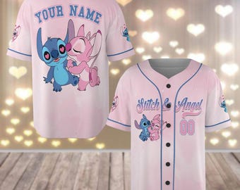 Custom Stitch And Angel Baseball Jersey, Couple Matching Baseball Shirt, Disney Movie Jersey Shirt, Stitch In Love Tee, Valentine Gifts