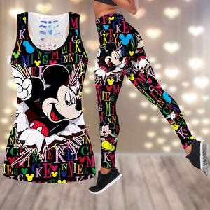 Camiseta de Mickey Mouse, leggings de Disney Mouse para mujer, camiseta de dibujos animados, leggings para niña, regalo para amantes de Mickey, atuendo deportivo de colores