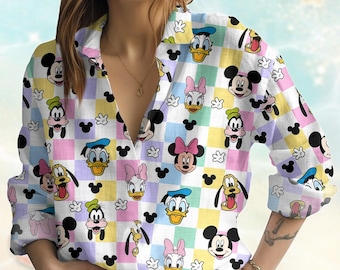 Mickey And Friends Blouse Shirt, Disney Family Women Shirt, Magical Castle Tops Women, Cartoon Characters Shirt For Summer 2026