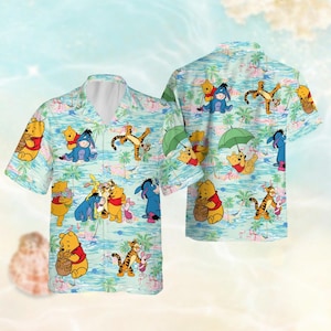 Camisa hawaiana de Winnie The Pooh, camiseta hawaiana de Pooh y sus amigos, camisa playera de Pooh Eeyore, camisas hawaianas de Disneyland para hombres, Disney Tropical