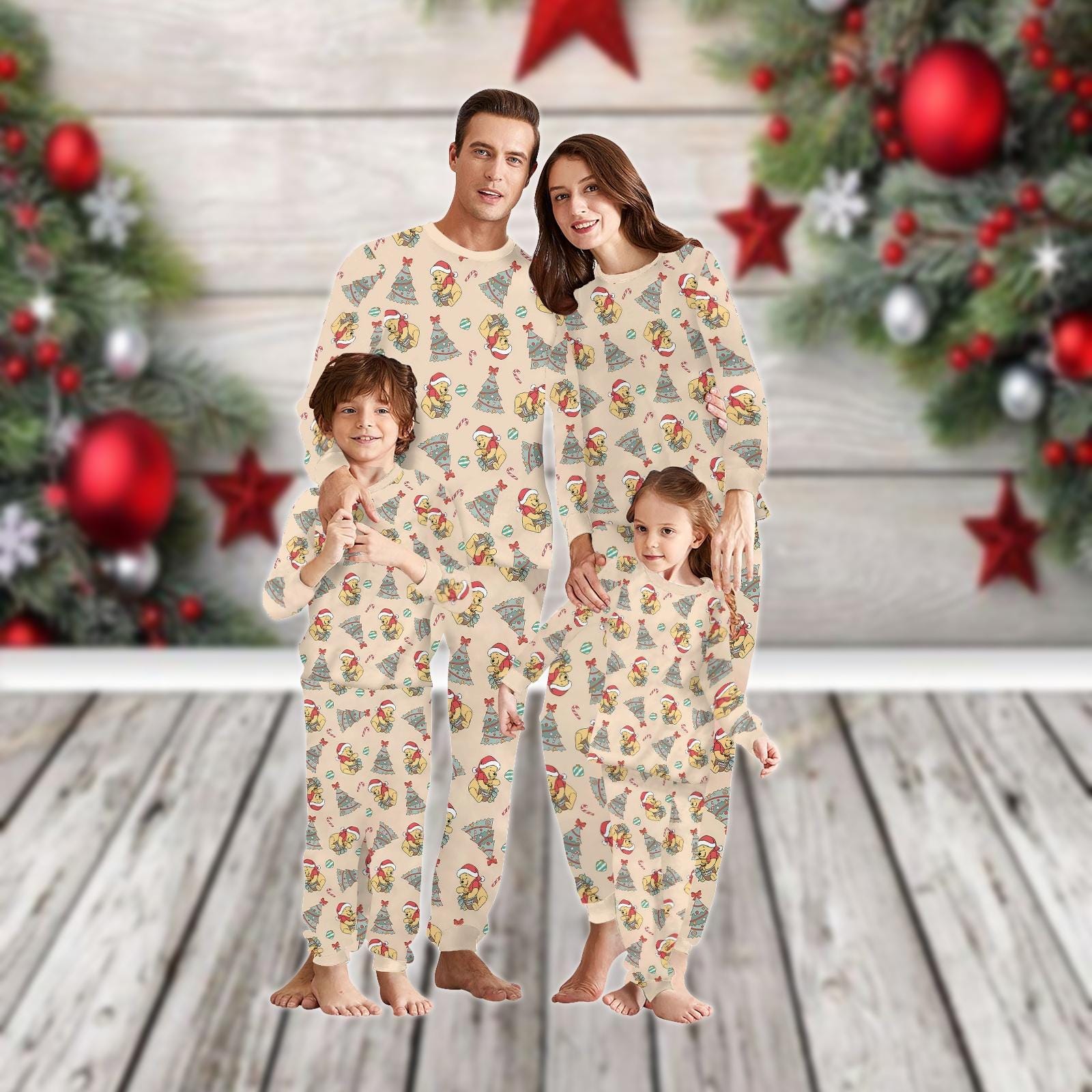 Discover Retro Winnie the Pooh Christmas Pajama Set for Adults, Holiday Loungewear and Sleepwear