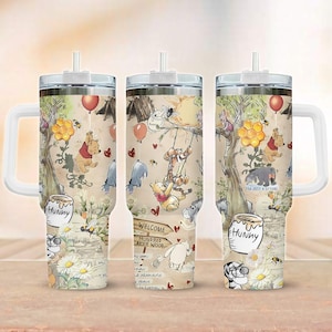 Disney Pooh And Friends Tumbler 40oz, Retro Winnie The Pooh Water Tumbler, Disneyland Trip Insulated Tumbler, Funny Animal Cup For Kids