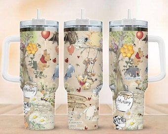 Disney Pooh And Friends Tumbler 40oz, Retro Winnie The Pooh Water Tumbler, Disneyland Trip Insulated Tumbler, Funny Animal Cup For Kids