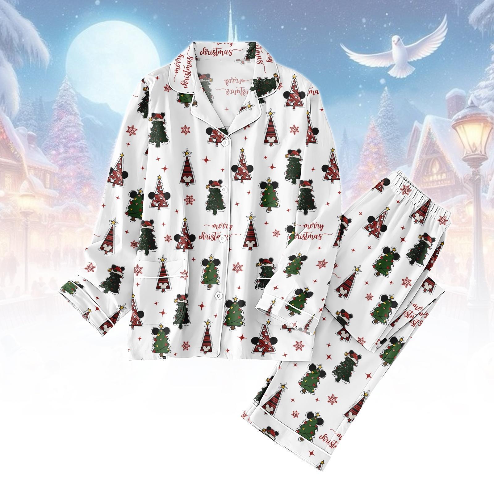 Discover Mickey Christmas Trees Pajamas Set, Disney Holiday Pajamas for Adults, Xmas Party Sleepwear, Family Pajamas
