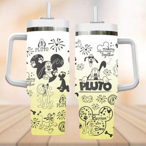 Pluto Disney Tumbler 40oz, Pluto Dog Engraved Tumbler, Funny Dog Insulated Tumbler, Cartoon Characters Water Tumbler, Dog Lover Gift