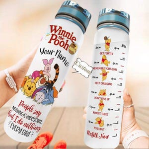 Custom Winnie The Pooh Water Tracker Bottle, Disney Eeyore Tigger Piglet Bottle 32oz, Pooh Bear Bottle, Cartoon Characters Bottle