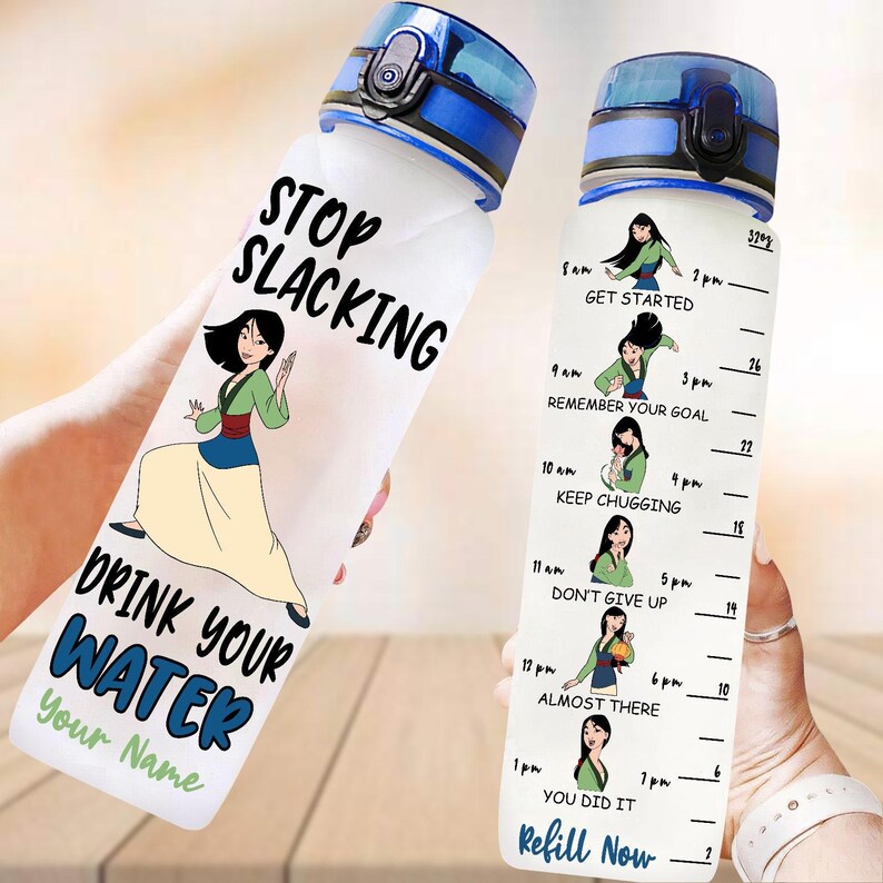 Custom Mulan Disney Water Tracker Bottle, Disney Princess 32oz Water Bottle, Mushu Dragon Bottle, Princess Mulan Bottle For Girl Trip