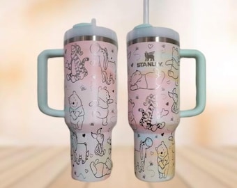 Winnie The Pooh Engraved Tumbler 40oz, Disney Pooh Eeyore Tigger Piglet Insulated Tumbler, Cartoon Characters Stainless Tumbler