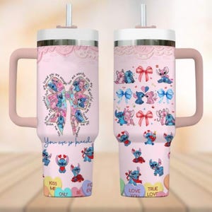 Stitch And Angel Valentines-beker 40oz, beker Disney-film, bijpassende koffiebeker, paar bijpassende koffiebeker, Stitch Love-beker, cadeaus minnaar