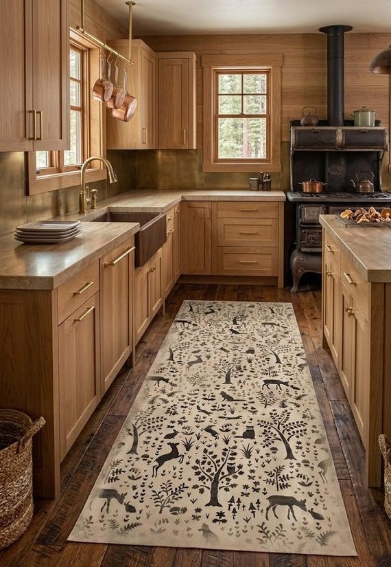 Hand painted washable rug (floorcloth/mat) in a gorgeous new vintage wallpaper inspired design. Expertly hand-crafted to last!!!