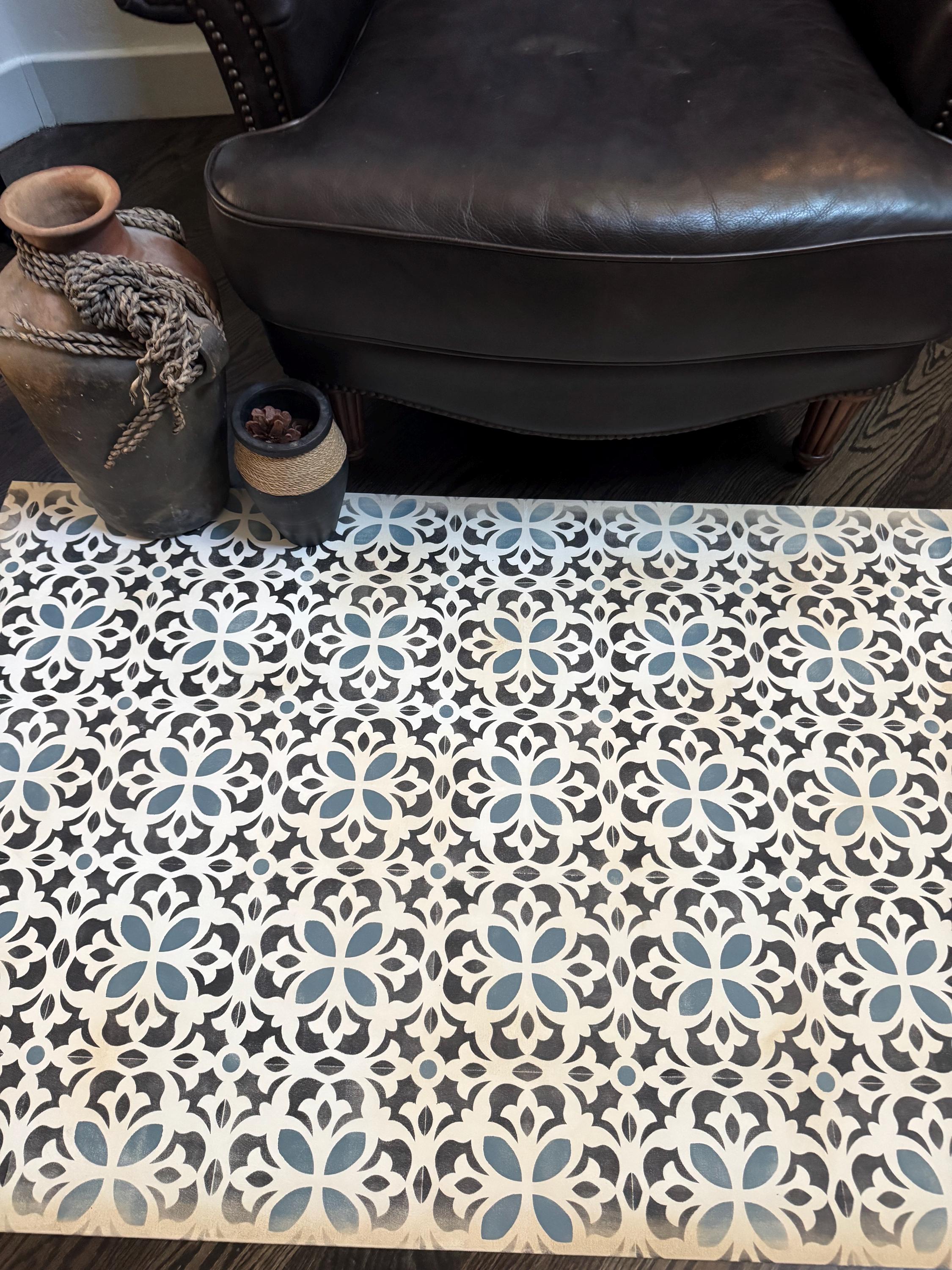 Hand Painted Canvas Floorcloth Rug, Vintage Tile Design - Etsy
