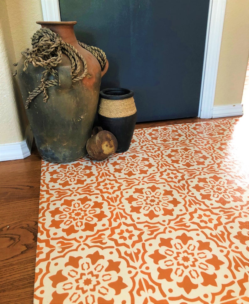 Hand Painted Canvas Floorcloth Rug, Southwestern Tile Design - Etsy