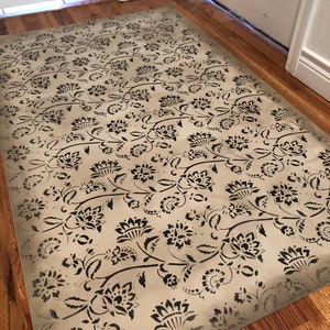 Hand Painted Floorcloth area rug in a brand new Jacobean Floral design. Expertly hand-crafted to last!!!