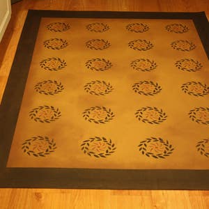 Early American Floorcloth. Primitive Floor Cloth. Folk art area rug. Hand painted canvas folk art area rugs.