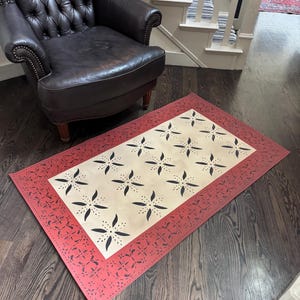 Early American Floorcloth. Primitive Floor Cloth. Folk art area rug. Hand painted canvas folk art area rugs.