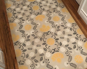 Hand painted washable rug (floorcloth/mat) in a gorgeous new vintage wallpaper inspired design. Expertly hand-crafted to last!!!