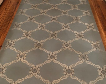 Hand painted wipeable rug (floorcloth/mat) in a gorgeous new vintage wallpaper inspired design. Expertly hand-crafted to last!!!