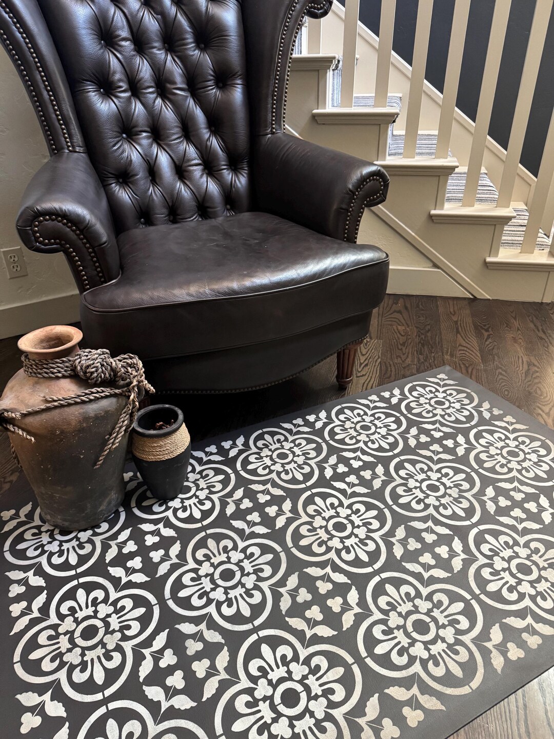Hand-painted Canvas Floorcloth Rug, Vintage Tile Design - Etsy