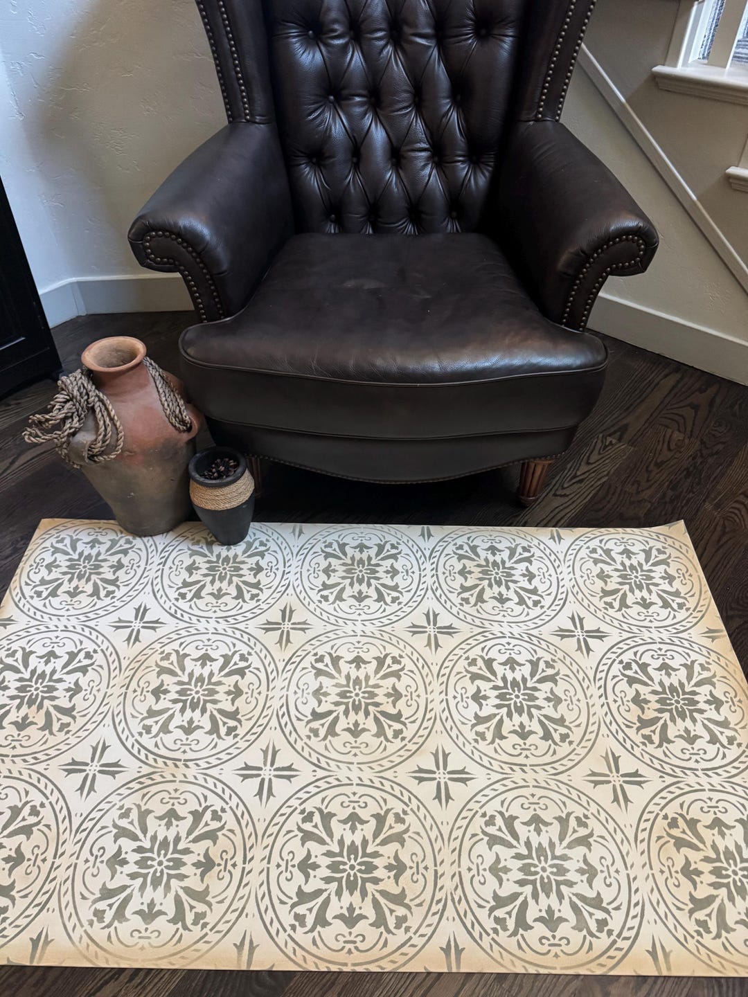 Hand-painted Canvas Floorcloth Rug, Vintage Tile Design, Saguaro - Etsy