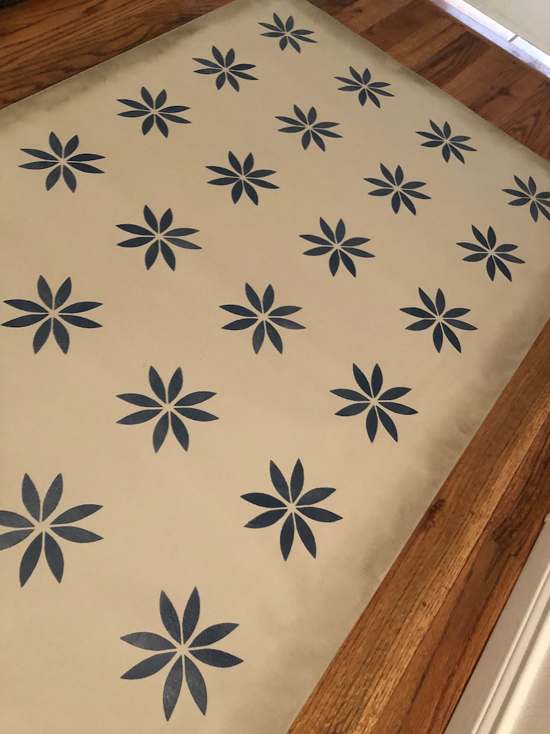 Hand-painted Canvas Rug, Vintage Linoleum Design, Wipeable Floorcloth ...