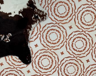Hand Painted floorcloth area rug in my &quot;Agave” design. Canvas floor cloth, Expertly hand-crafted to last! Vintage classic tile design.