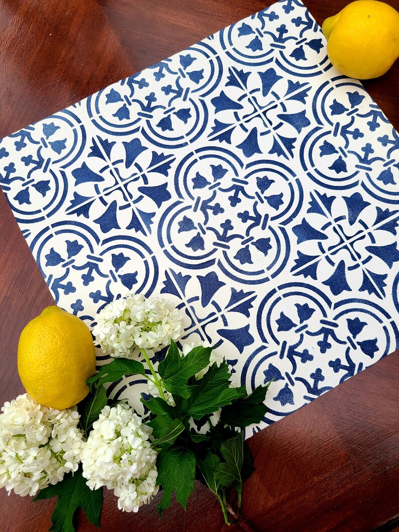 Placemats Canvas Wipeable Hand Painted Vintage Tile Design Etsy
