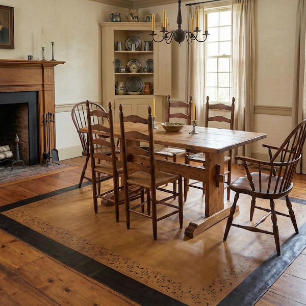 Early American Floorcloth Area Rug. Primitive floor cloth. May House Oil cloth. Expertly hand crafted to last!!! Mayapple