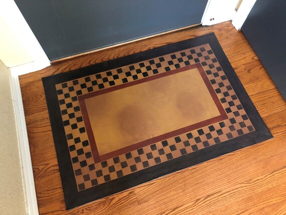 Floorcloth 2'X3' Canvas Hand-Painted Primitive Colonial Floor Cloth Oil Cloth 