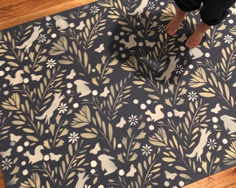 Hand painted washable rug (floorcloth/mat) in a gorgeous new vintage wallpaper inspired design. Expertly hand-crafted to last!!!