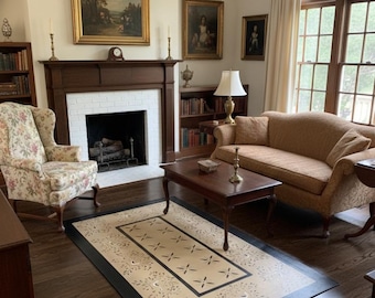 Handpainted Floorcloth Rug, Early American Bird Design