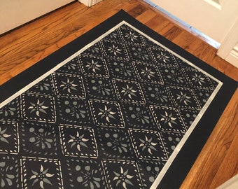 Early American Navy Blue Floorcloth Area Rug.  floor cloth. Wayside Inn Oil cloth. Expertly hand crafted to last!!!