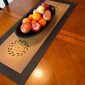 Beautiful Wipeable Oilcloth Table Runner. Floorcloth Primitive Runner.  Colonial table mat, so durable and functional!