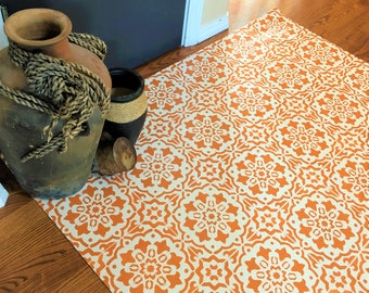Floorcloth area rug in my "Presto"  design.  Hand painted canvas floor cloth, Expertly hand-crafted to last!