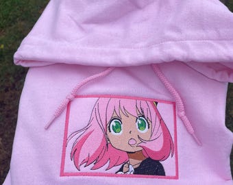 anime embroidered, sweatshirt, embroidered anime shirt, embroidered hoodie, anime inspired spy anime manga
