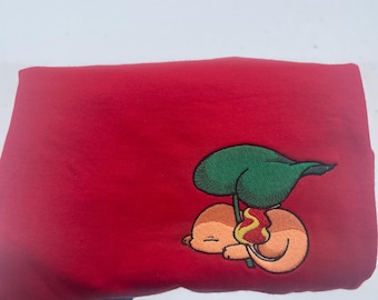 Embroidered dragon charm Inspired T-Shirt | Handmade Anime Embroidery | Minimal Fire Lizard Tee