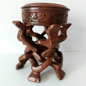 Scatola portaoggetti in noce fatta a mano, portaoggetti tascabile in legno vintage, ciotola puzzle cammello boho, scatola in legno vintage