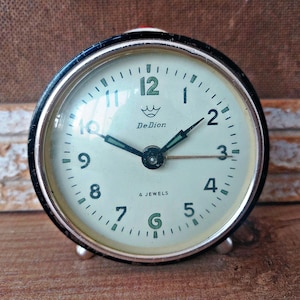 Antique Winding Table Clock: 4 Jewels, Original Working Condition, Vintage Clock