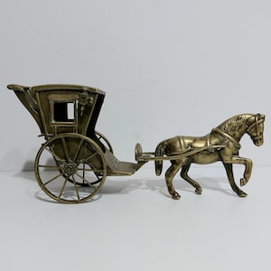 Vintage massive Messing Pferd und Kutsche Figur - Antike Messing Pferd ziehen Warenkorb - Alte englische Messing Reiter Dekor -Geschenk für Vaterschaft