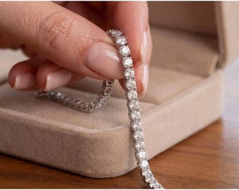 Bracciale tennis con moissanite, oro 18 carati, argento sterling 925 certificato GRA, bracciale con diamanti sintetici D VVS1, bracciale di lusso per matrimonio, regalo