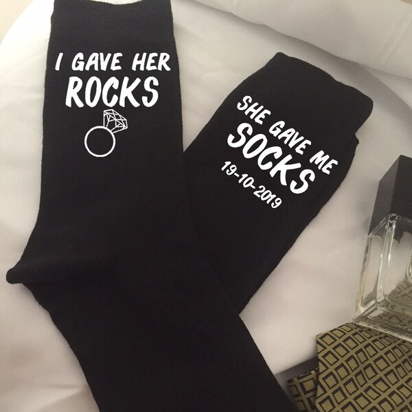 Groom Wedding Socks, I Gave Her Rocks She Gave Me Socks, personalised men's wedding socks Australia, gift for groom
