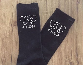 Groom Wedding Socks - Personalized Monogram - Black or Navy sizes 6-14 - Perfect Gift for Groom