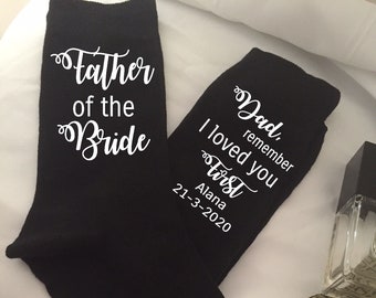 Père de la mariée chaussettes de mariage papa souviens-toi que je t'ai aimé d'abord noir ou bleu marine tailles 6-14 cadeau de mariage pour papa