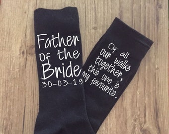 Father of the Bride Wedding Socks - Personalized Of All Our Walks, This is My Favourite - Black or Navy Sizes 6-14 - Wedding Gift for Dad