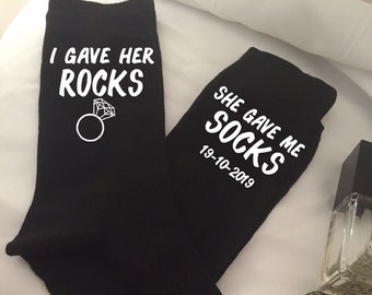 Groom Wedding Socks, I Gave Her Rocks She Gave Me Socks, personalised men's wedding socks Australia, gift for groom