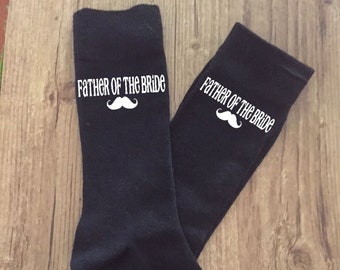 Father of the Bride Wedding Socks with moustache - Black or Navy Sizes 6-14 - Matching socks make great Gifts