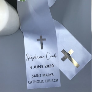 Baptism sash, christening stole, personalised printed ribbon baptism gift, foil print christening gift