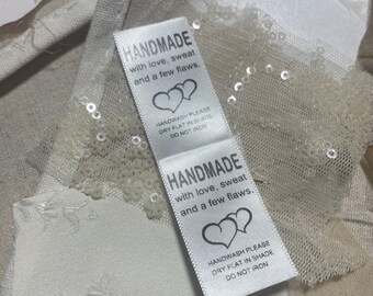 Custom Handmade Top Garment sew in tags satin ribbon with care instructions novelty tags funny labels pack of 10