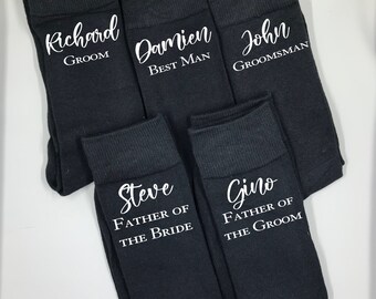 Wedding Socks Pack of 5, personalised men's wedding socks made in Australia, groom or groomsmen wedding socks