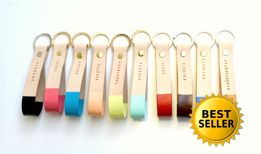 Personalized Leather Keychain, Custom Name Key Chain, Veg Tan Leather ...